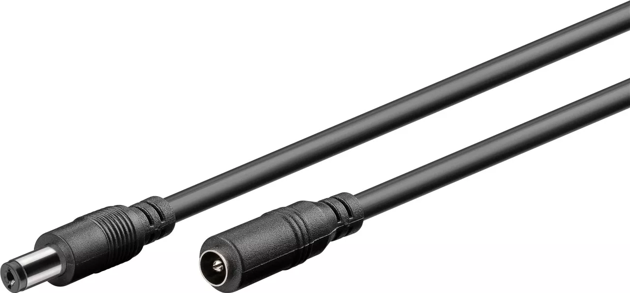 Cabluri alimentare AC-DC - Cablu prelungitor DC 2.1x5.5mm 10m cupru AWG20 mama-tata Goobay, culoare neagră, garanție 24 luni.