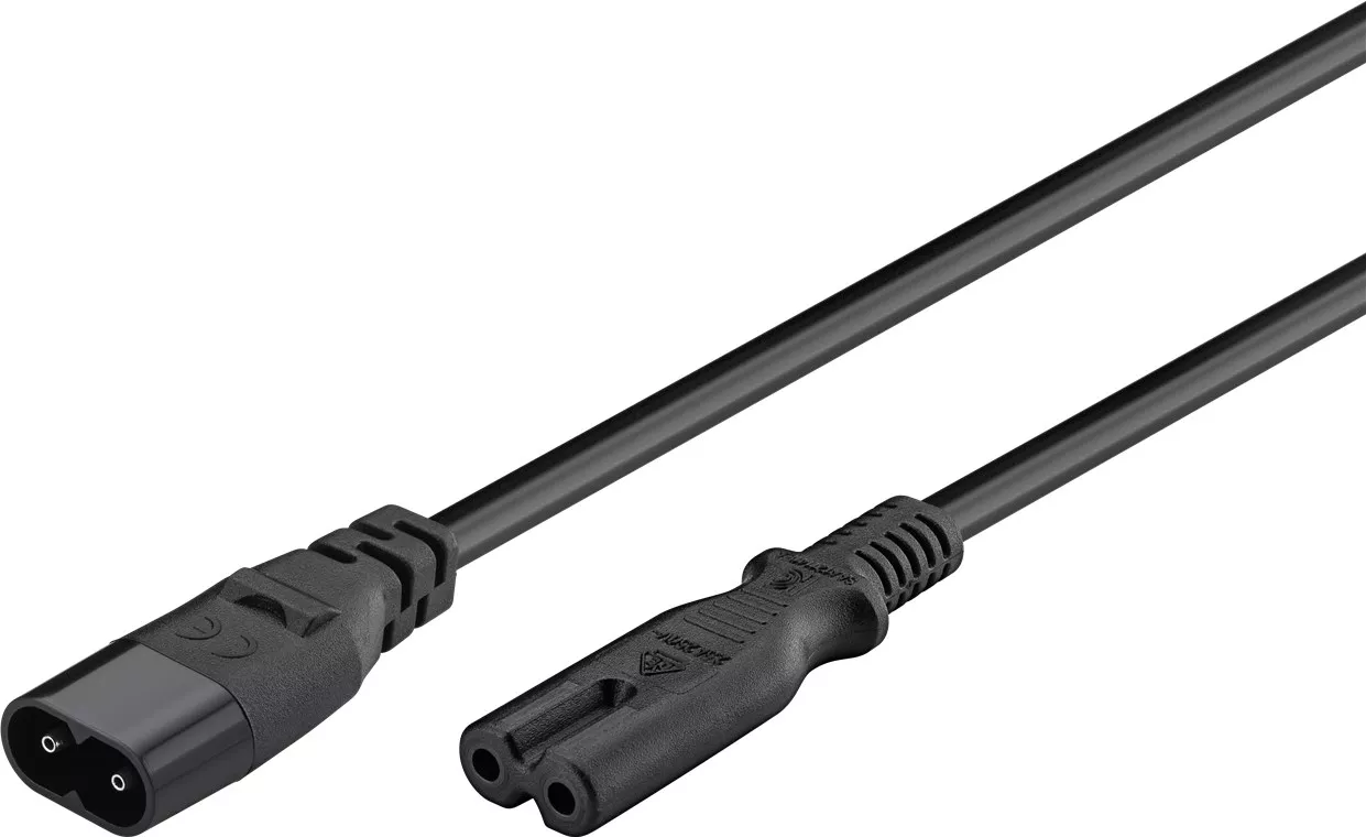 Cabluri alimentare AC-DC - Cablu prelungitor Euro C7 tata - C8 mama 2m 2x0.75mm 2.5A negru Goobay – IoElectronice.ro