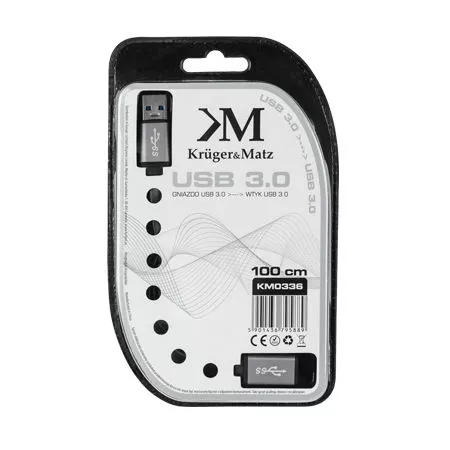 Cablu prelungitor USB 3.0 1m mama-tata Kruger&Matz cu conectori USB A tata și USB A mama, cupru. [1]