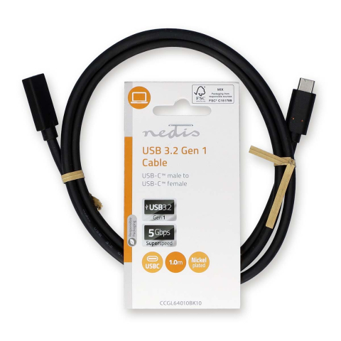 Cablu prelungitor USB Type C 1m 4K 60Hz Nedis CCGL64010BK10 cu conectori USB Type C mama și tata, placat cu nichel [2]