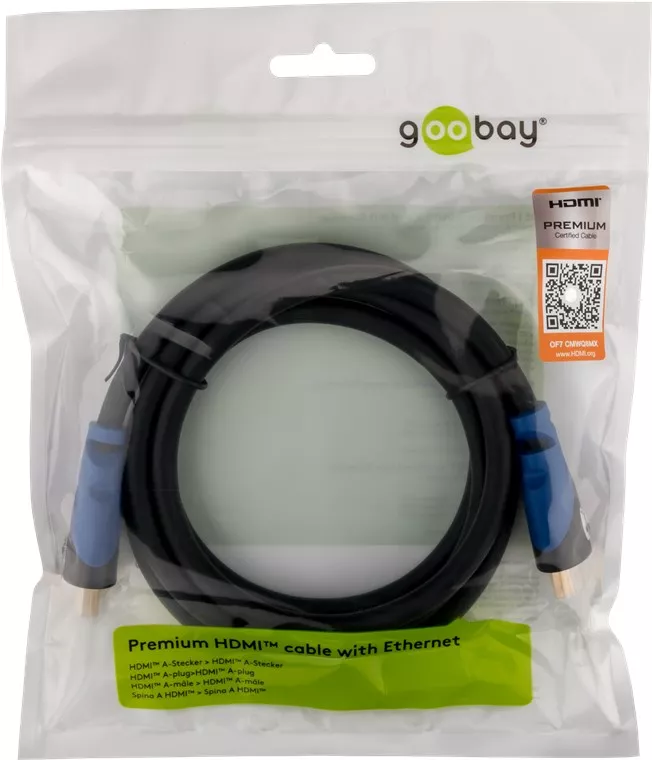 Cablu HDMI High Speed 5m Goobay v2.0b 4K 60Hz cu Ethernet, contacte placate cu aur, negru [1]