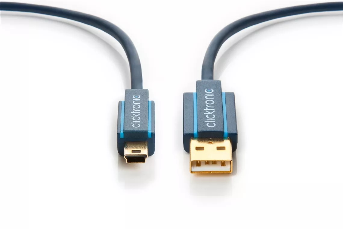 Cablu mini USB 2.0 1m Hi-Speed 480Mbit/s Clicktronic ecranat, placat cu aur, conectori mini USB tata și USB A tata [1]