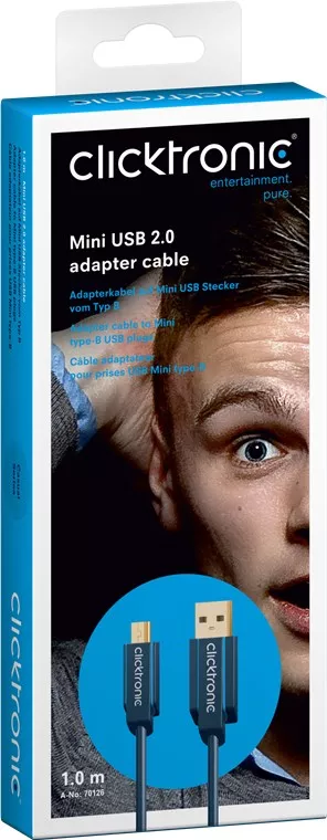 Cablu mini USB 2.0 1m Hi-Speed 480Mbit/s Clicktronic ecranat, placat cu aur, conectori mini USB tata și USB A tata [2]