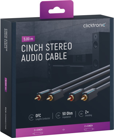Cablu 2x RCA - 2x RCA 5m placat cu aur Clicktronic 70381, impedanță 50 Ω, stereo, culoare albastră [6]