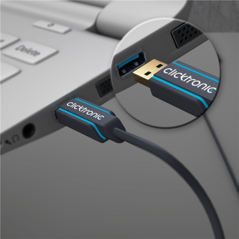 Cablu mini USB 2.0 3m Hi-Speed 480Mbit/s Clicktronic 70128 conector mini USB tata și USB A tata, placat cu aur. [3]