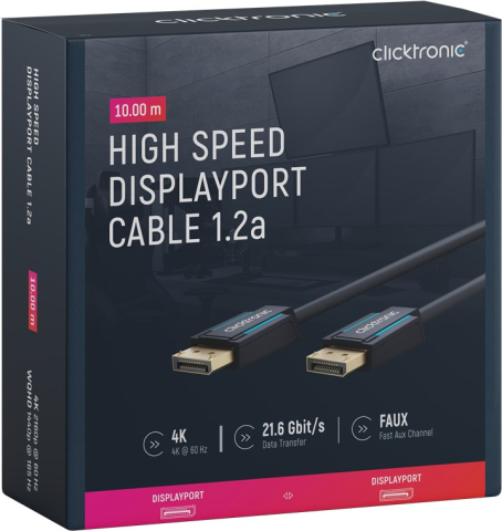 Cablu Profesional DisplayPort - DisplayPort 10m v1.2a 4K 60Hz 21.6Gbit/s AWG26 OFC Clicktronic 70715 – IoElectronice.ro [6]