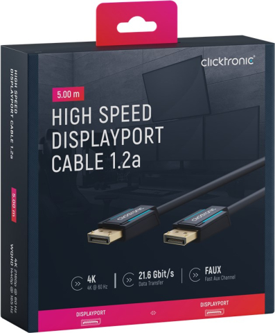 Cablu Profesional DisplayPort - DisplayPort 5m v1.2a 4K 60Hz 21.6Gbit/s AWG26 OFC Clicktronic 70713 – IoElectronice.ro [6]