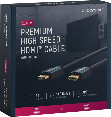 Cablu HDMI 10m Ultra HD 4K 60Hz Clicktronic 70307, 18 Gbit/s, placat cu aur, cu Ethernet, albastru [6]