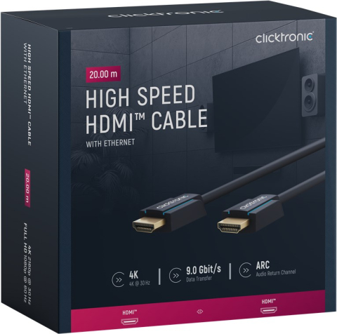 Cablu HDMI 20m Ultra HD 4K 30Hz Clicktronic 70310, tip HDMI, placat cu aur, suportă 3D și Ethernet. [6]