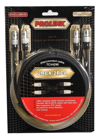 Cablu RCA PROLINK TCV4270-0.6, 2 x RCA tata, 50 cm, dublu ecranat, placat cu aur, negru, audio și video. [1]