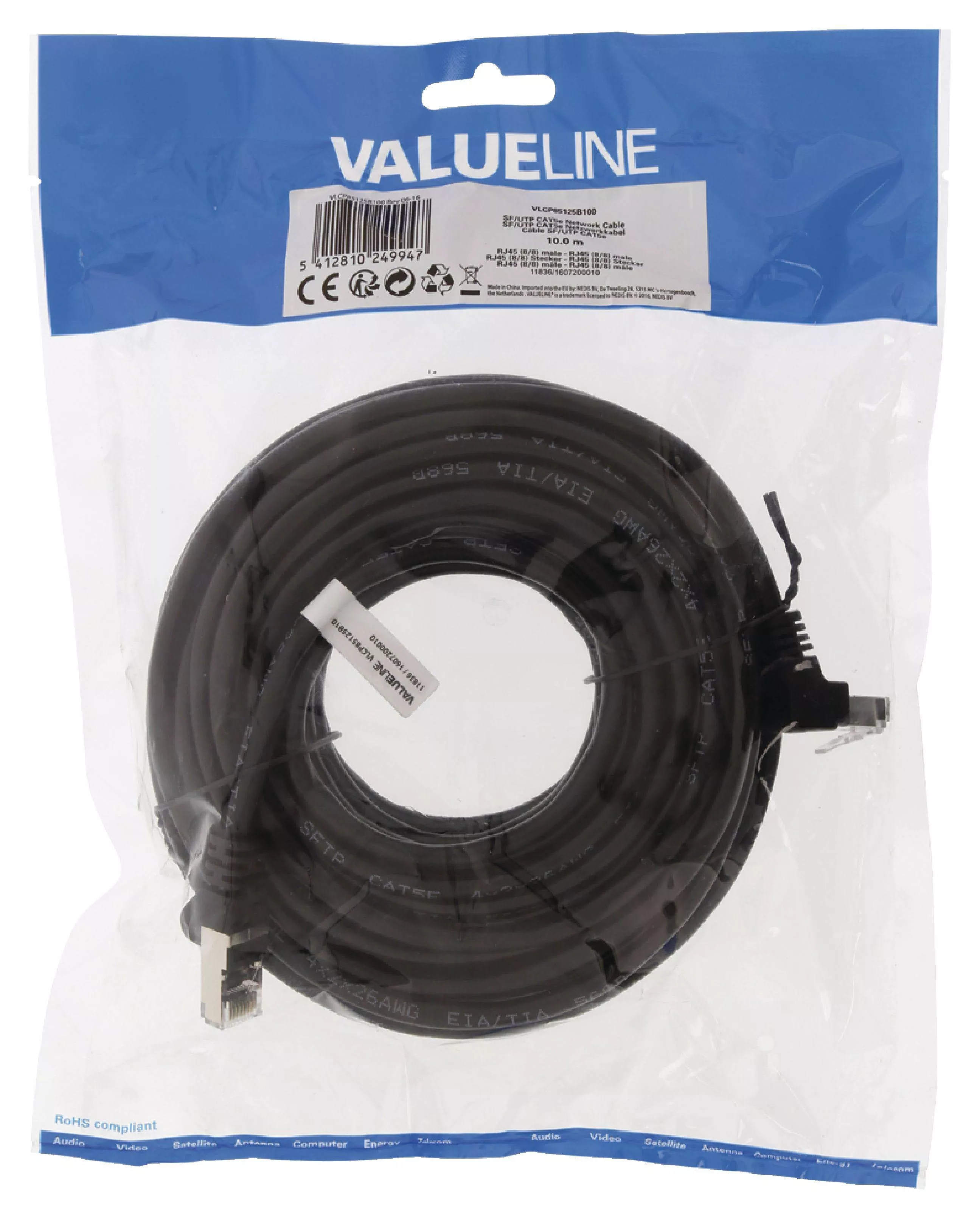 Cablu SFTP CAT5E 10m RJ45 Valueline, patch cord, conectori RJ45, standard Cat 5e, utilizare internet [1]