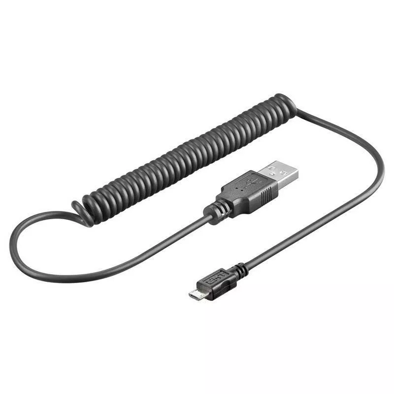 Cabluri telefon-tableta - Cablu spiralat USB micro USB 1m Goobay – Încărcare și sincronizare rapidă pentru dispozitive Android