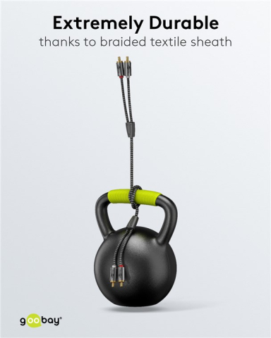 Cablu stereo 2x RCA tata-tata 0.5m textil negru Goobay Plus 65291 dublu ecranat placat cu aur [4]