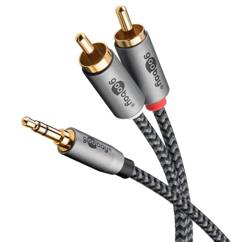 Cabluri Jack - Cablu stereo premium extrem de flexibil textil 3m Jack 3.5 mm tata - 2x RCA tata negru Goobay Plus 65289 – IoElectronice.ro