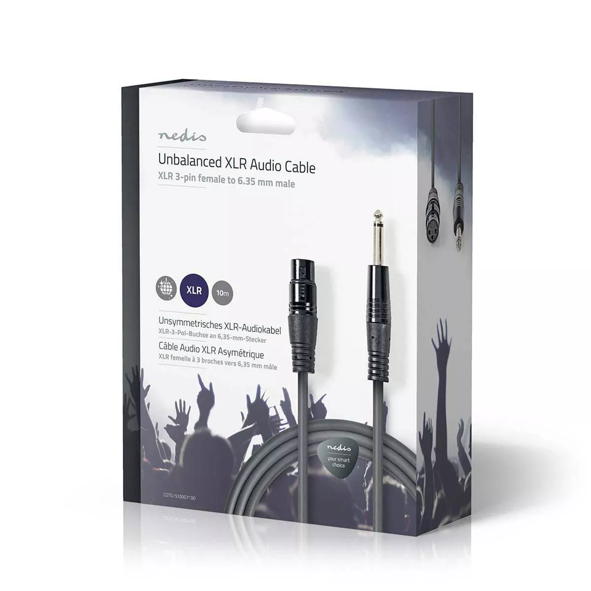 Cablu stereo XLR 3 pini mama - JACK 6.35 mm tata 10m NEDIS, conexiune XLR ⇔ 6.3 mm, culoare gri [2]