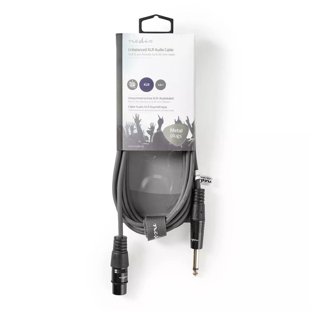 Cablu stereo XLR 3 pini mama - JACK 6.5 mm tata 3m gri NEDIS conexiune XLR la 6.3 mm mono [2]