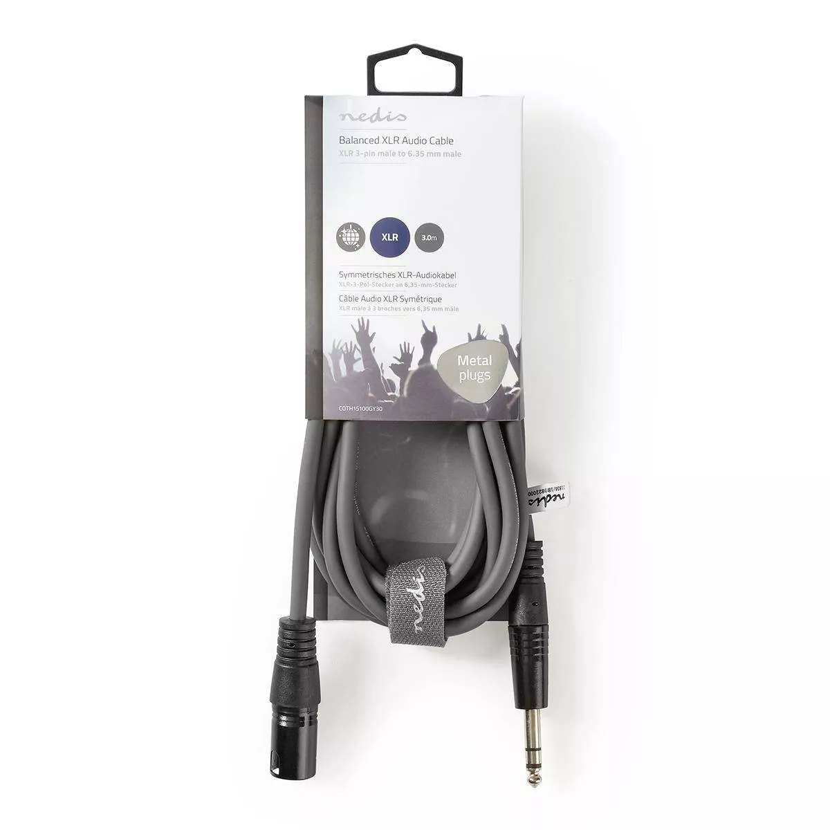 Cablu stereo XLR 3 pini tata - JACK 6.5 mm tata 3m gri Nedis [2]