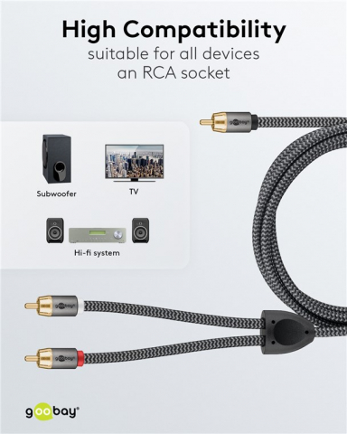 Cablu Subwoofer RCA Y Premium 10m Goobay Plus, Flexibil, Negru, Pentru Sunet Puternic și Clar [6]