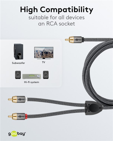 Cablu RCA Y 10m 2x RCA tata negru Goobay Plus 65303 dublu ecranat, placat cu aur, audio [6]
