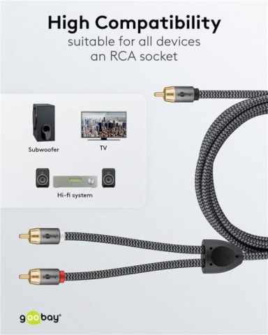 Cablul Subwoofer Premium RCA Y 2m, Flexibil, Negru, Goobay Plus 65300 – Sunet Puternic și Clar [10]