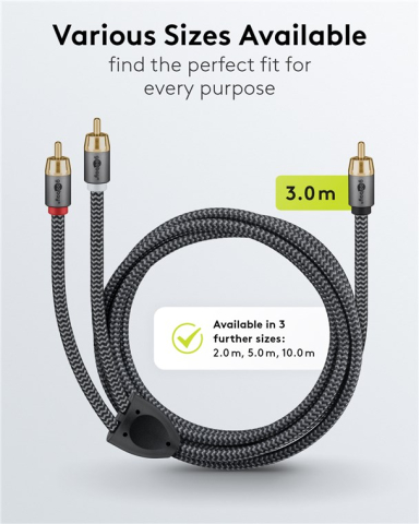 Cablu subwoofer RCA Y 3m 2x RCA tata negru Goobay dublu ecranat, placat cu aur [3]