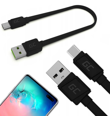 Cablu USB 2.0 A mufa - USB Type C mufa 0.25m plat negru Green Cell KABGC03 [1]