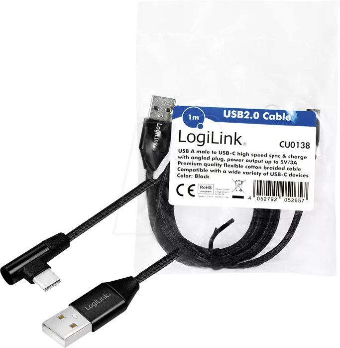 Cablu USB 2.0 A - USB Type C unghi 1m Logilink CU0138 pentru transfer rapid de date [4]