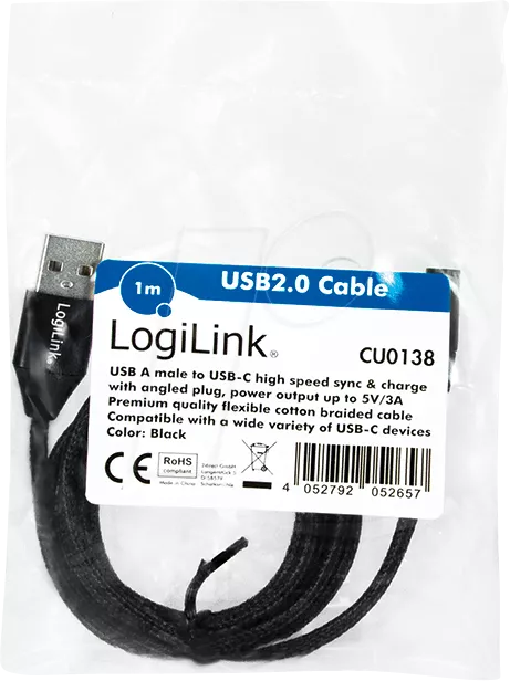 Cablu USB 2.0 A - USB Type C unghi 1m Logilink CU0138 pentru transfer rapid de date [3]