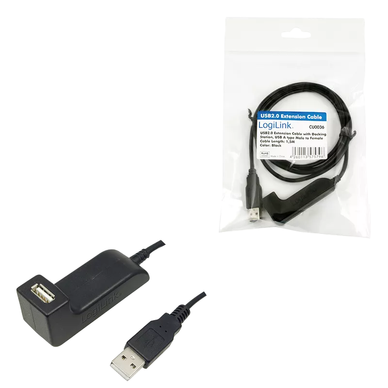 Cablu USB 2.0 A soclu mama - USB A mufa tata 1.5m Logilink negru, 24 luni garanție [1]