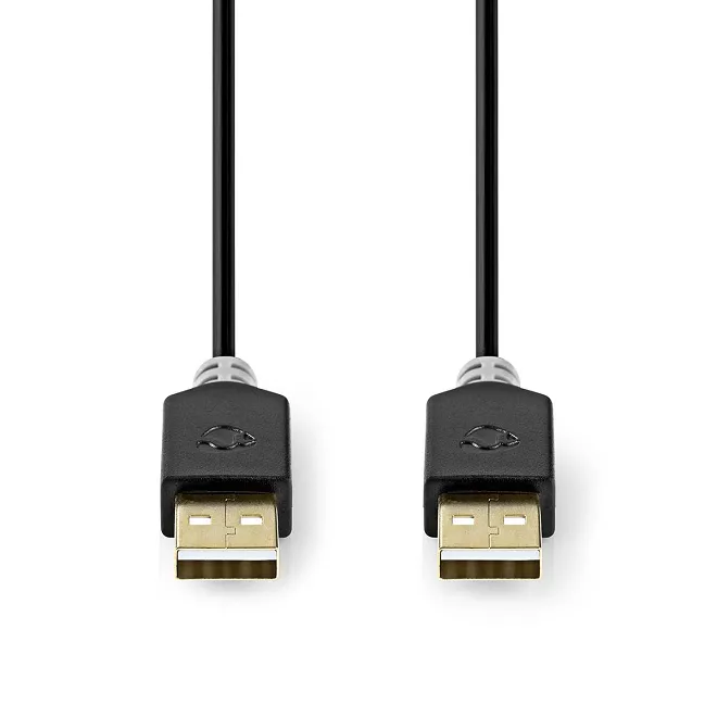 Cablu USB 2.0 A tata - A tata 2m placat cu aur Nedis, transfer 480Mbps, oxigen free, culoare gri [1]