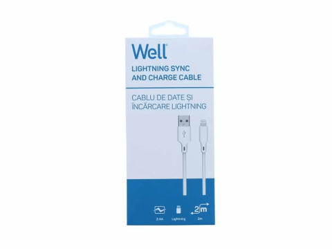 Cablu USB 2.0 A tata - Lightning 2m 2.4A alb Well [1]