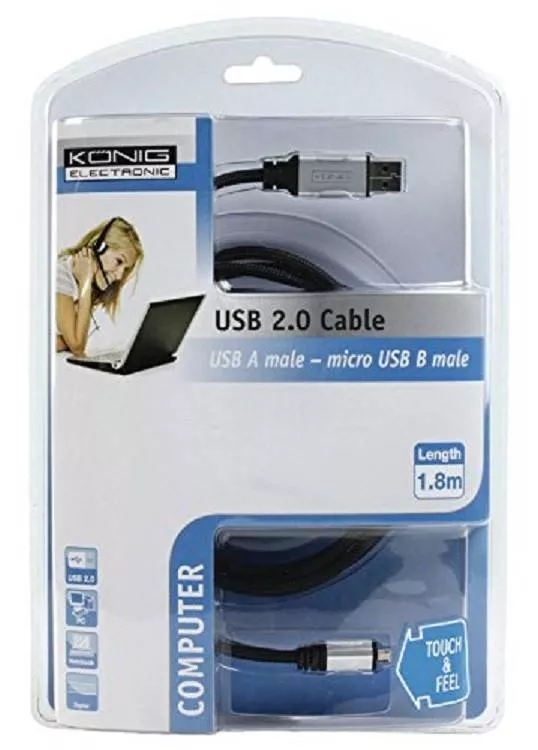 Cablu USB 2.0 A tata - Micro USB B tata 1.8m KONIG, compatibilitate universală, 24 luni garanție persoane fizice [1]