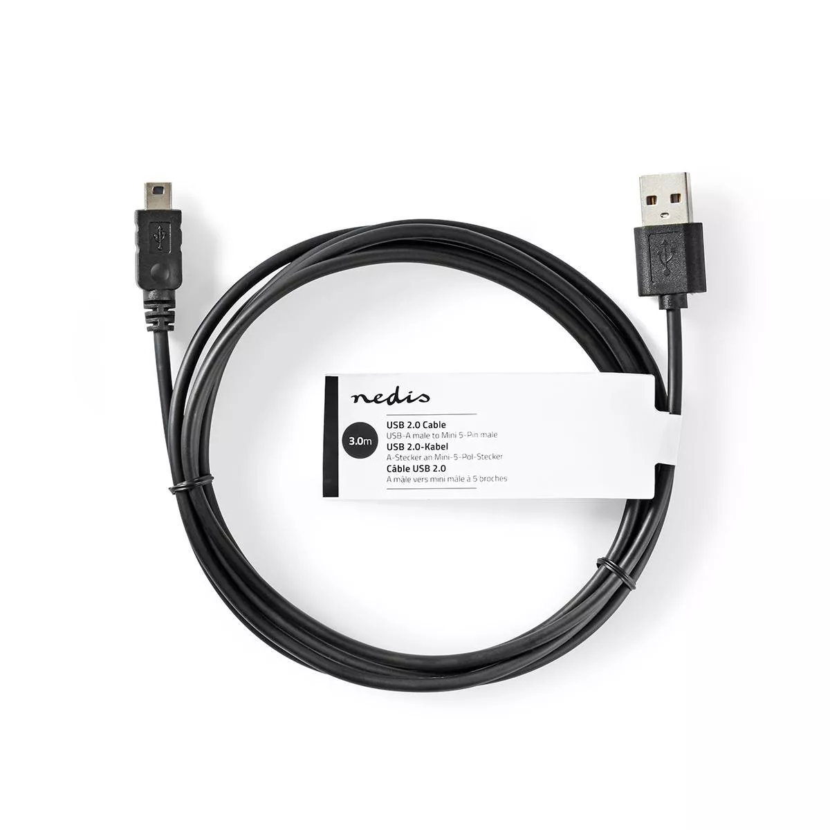 Cablu USB 2.0 A tata - Mini USB 5-Pin tata 3m negru Nedis [2]