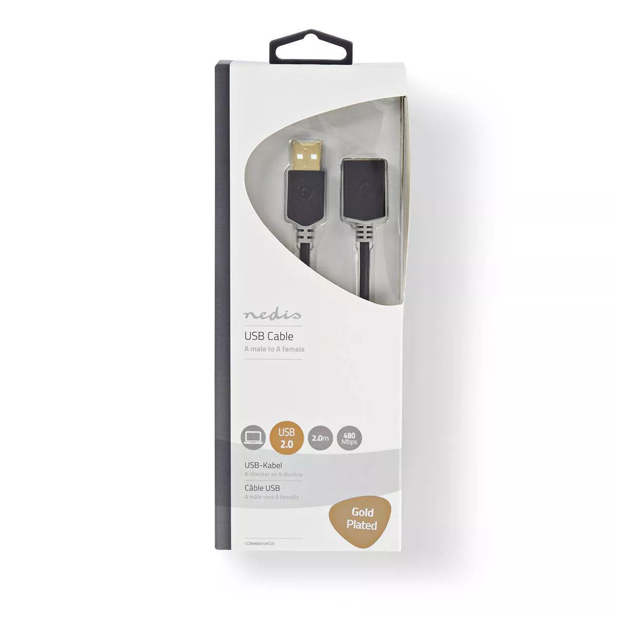 Cablu USB 2.0 A tata - USB A mama 2m Nedis, conexiune USB, lungime 2m, garanție 24 luni persoane fizice [2]