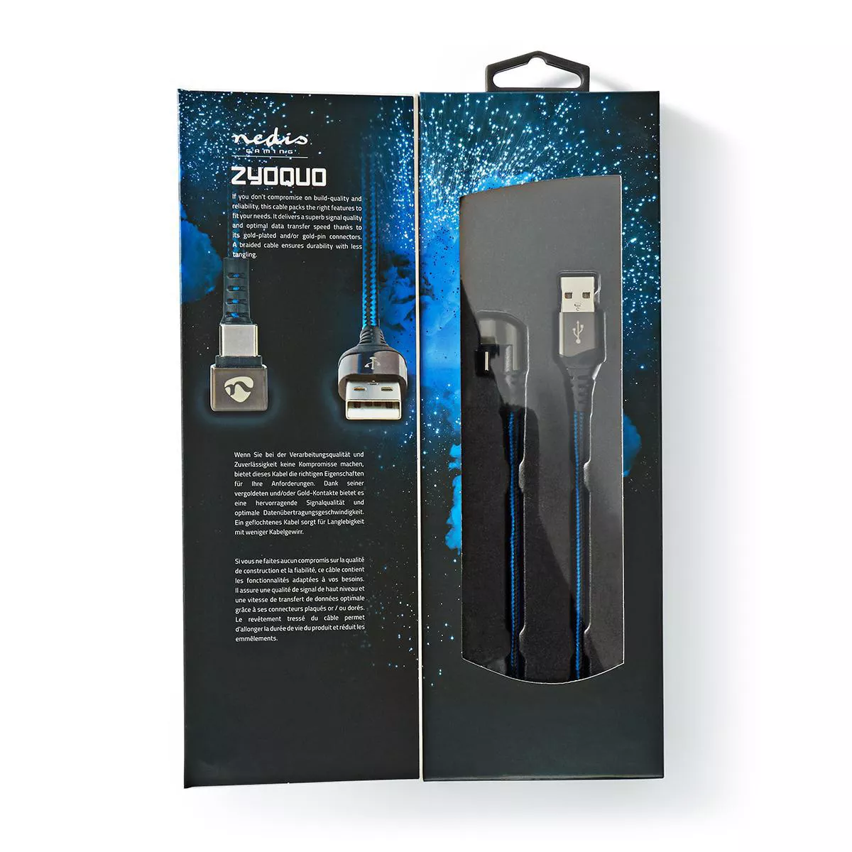 Cablu USB 2.0 A tata - USB Type C tata 180 2m NEDIS, rotund, albastru/negru [1]