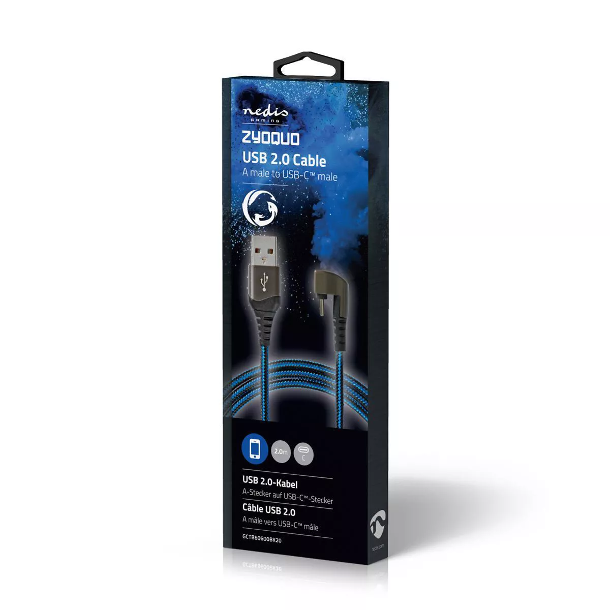Cablu USB 2.0 A tata - USB Type C tata 180 2m NEDIS, rotund, albastru/negru [4]