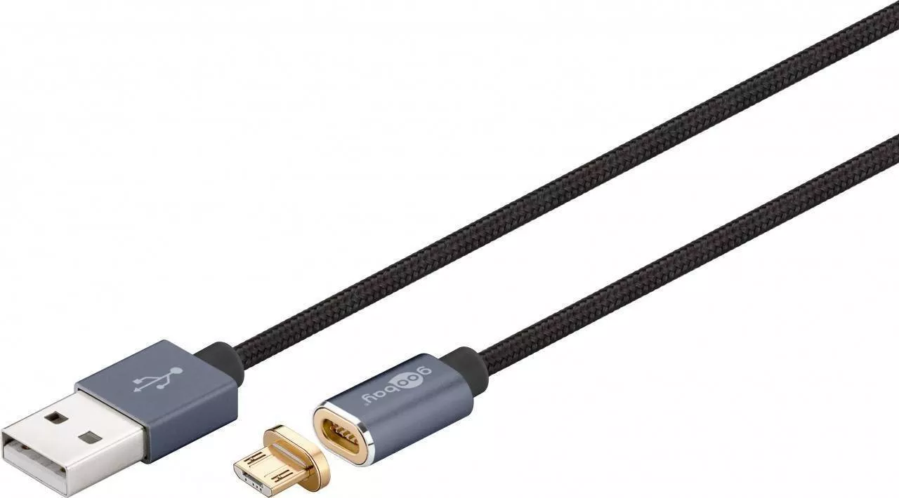 Micro USB - Cablu USB 2.0 micro USB magnetic 1.2m negru Goobay, compatibil cu dispozitive Android și încărcare rapidă