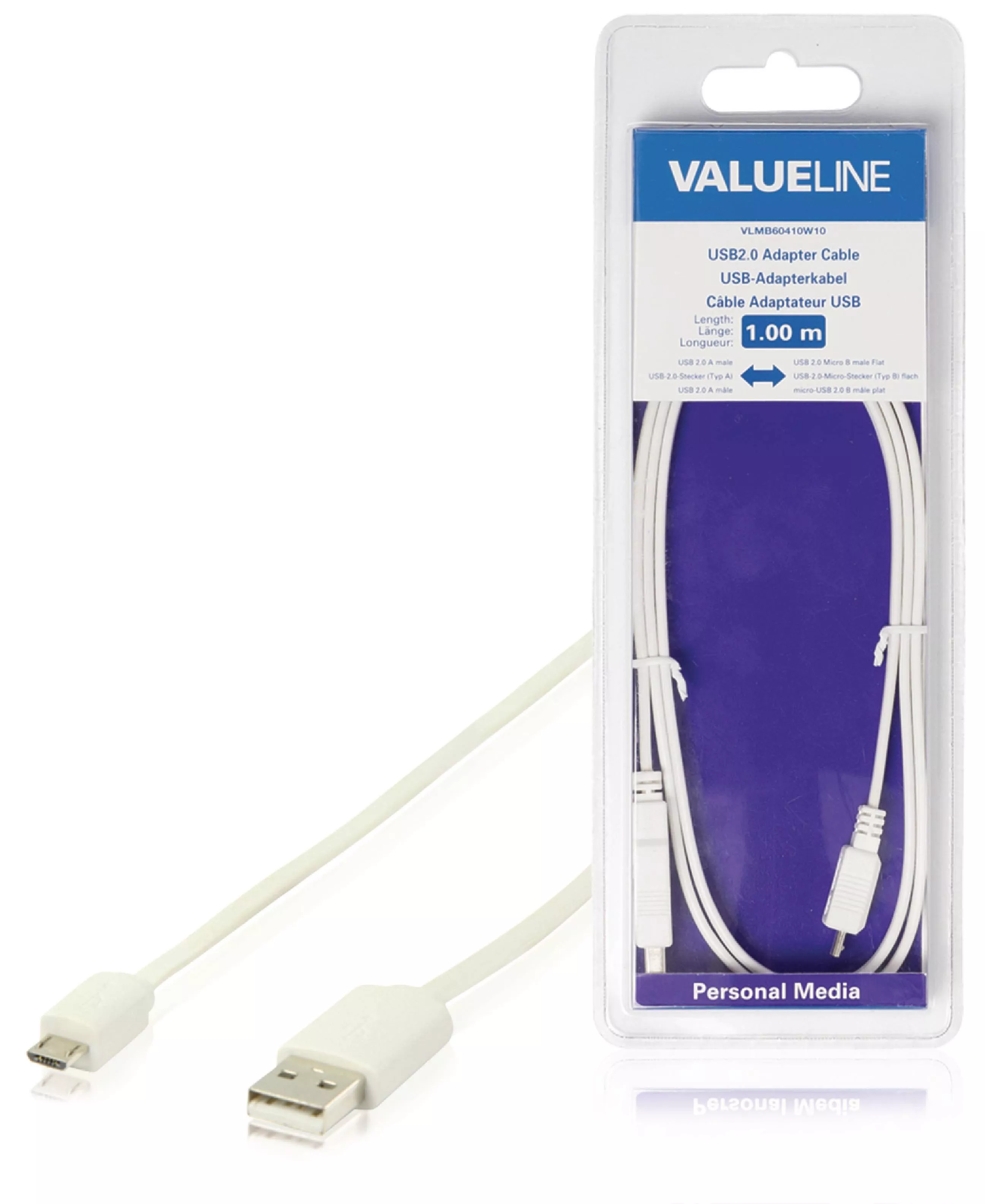 Cablu USB 2.0 A tata - micro USB B tata 1m alb Valueline 32AWG conexiune rapidă pentru încărcare și transfer date [1]
