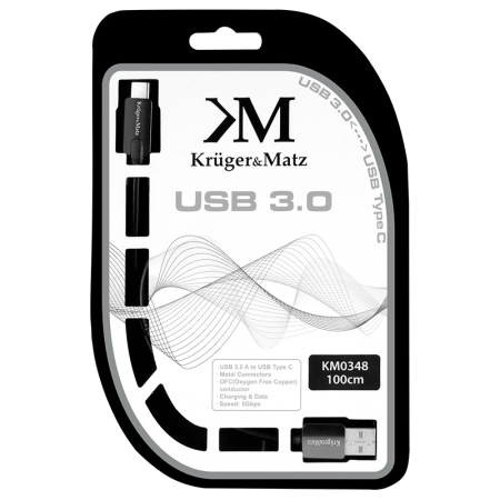 Cablu USB 3.0 cu USB Type C 1m Kruger&Matz, conectori USB A și USB Type C, dublu ecranat, 24 luni garanție. [3]