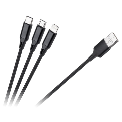 Cablu USB 3in1 1m Lightning iPhone, Type C, micro USB REBEL RB-6005-100-B, culoare neagră [1]