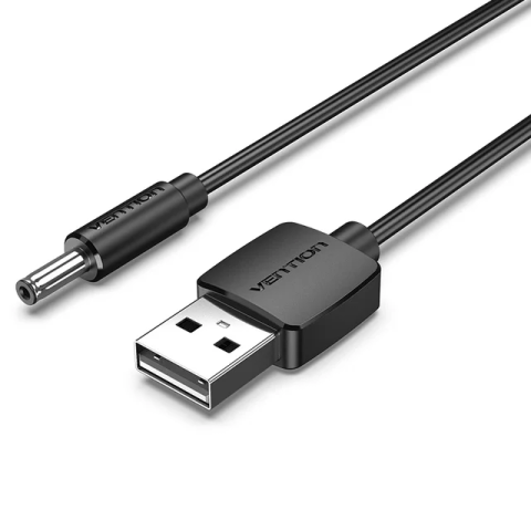 Adaptoare alimentare AC-DC - Cablu USB A mufa - DC 3.5x1.35 mm mufa 0.5m cupru negru VENTION CEXBD – IoElectronice.ro