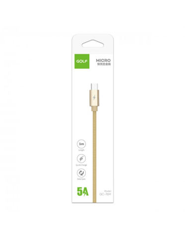 Cablu USB la micro USB 1m Golf Data Sync Quick Charge 5A auriu GC-76m, conectori USB A și micro USB, treasă textilă. [2]