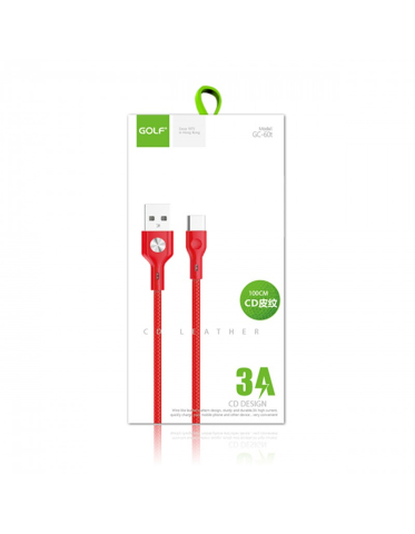 Cablu USB micro la USB A 1m 3A roșu Golf CD Leather GC-60m cu treasă textilă, standard USB 2.0 [2]