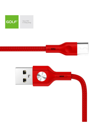Cablu USB micro la USB A 1m 3A roșu Golf CD Leather GC-60m cu treasă textilă, standard USB 2.0 [1]