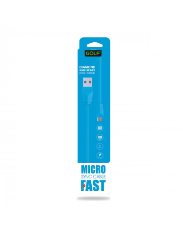 Cablu USB la micro USB Golf Diamond 1m 2A albastru, standard USB 2.0, conectori micro USB tata și USB A tata [1]