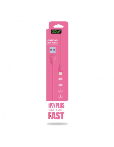 Cablu USB Lightning iPhone Golf Diamond Sync 1m 2A roz, conector Apple și USB A, standard USB 2.0 [1]