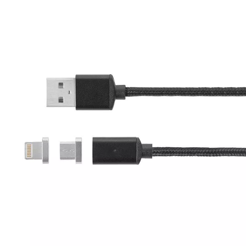 Cablu USB magnetic micro USB / Lightning 1m negru Kruger&Matz, conectori Apple și micro USB, standard USB 2.0 [2]