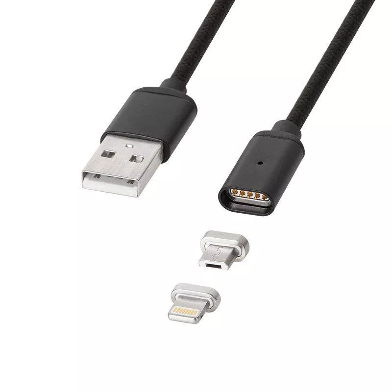 Cablu USB magnetic micro USB / Lightning 1m negru Kruger&Matz, conectori Apple și micro USB, standard USB 2.0 [1]