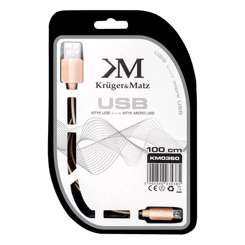 Cablu USB micro USB 1m Kruger&Matz, conector USB A tata și micro USB tata, accesoriu pentru încărcare și transfer date [1]