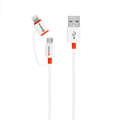 Cabluri telefon-tableta - Cablu USB Skross Essentials Line 2 in 1 cu conector micro USB - lightning alb 1m – IoElectronice.ro
